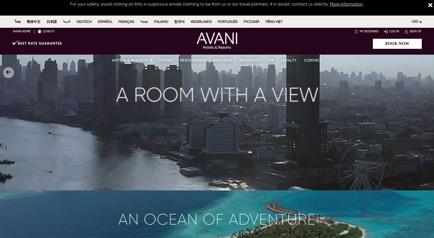 Avani Hotels & Resorts Website