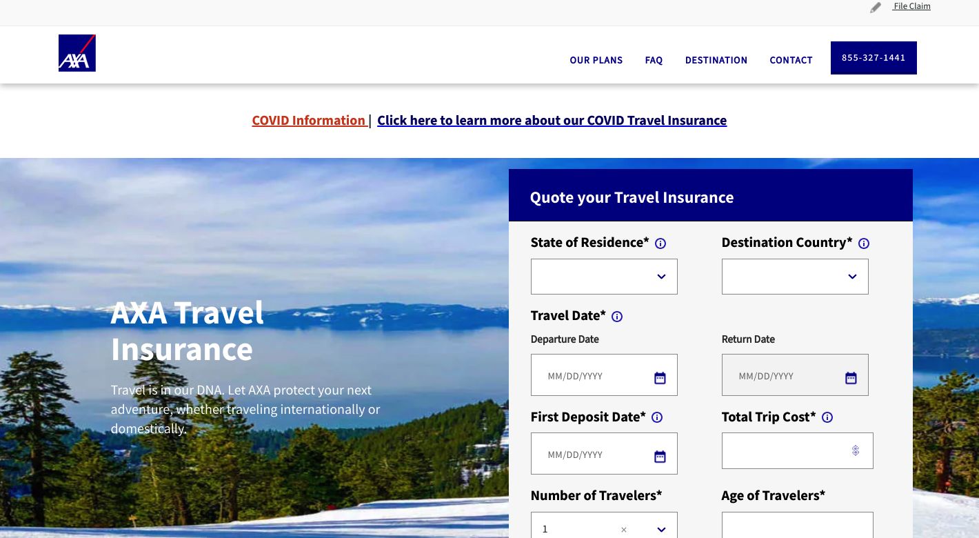 AXA Travel Insurance Website