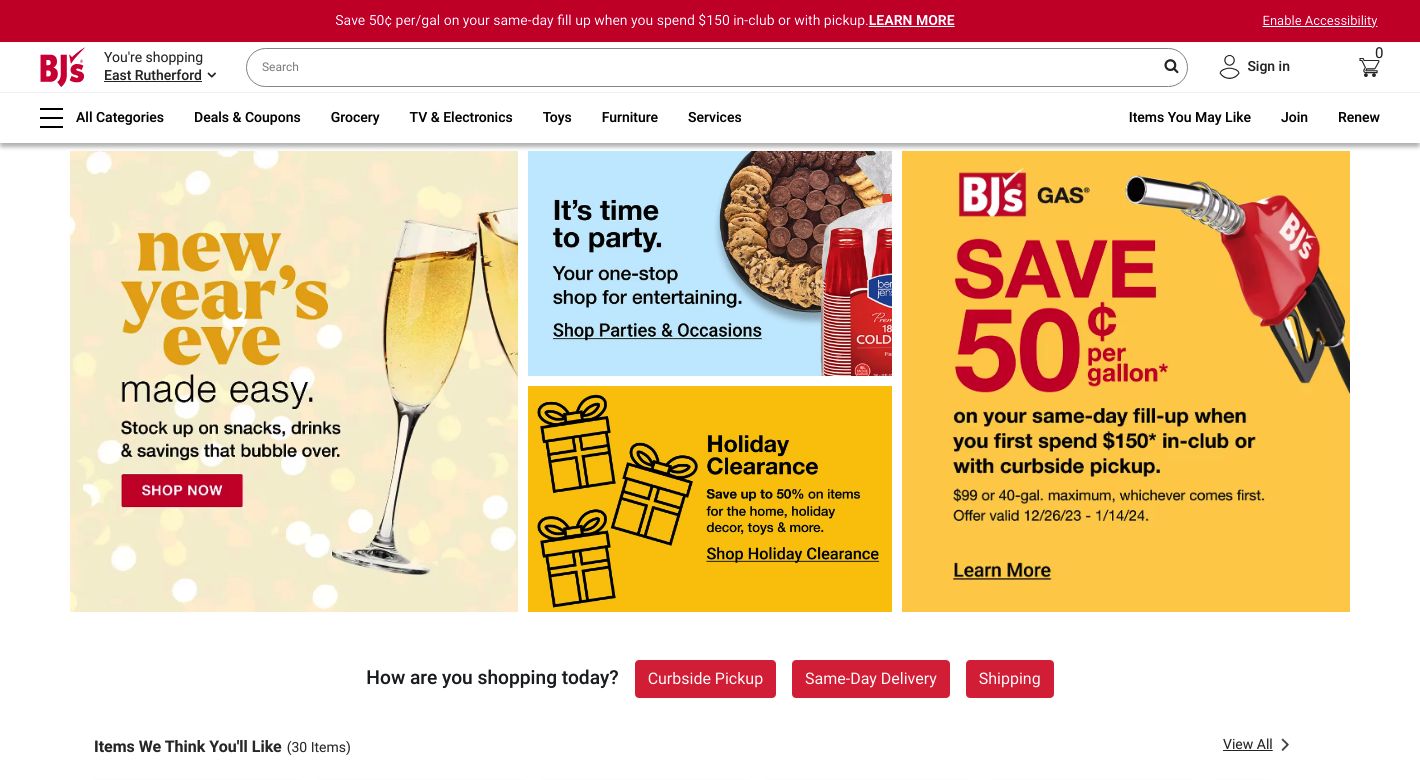 BJ's Wholesale Club Website