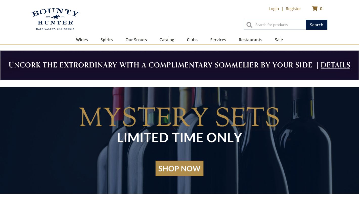 Bounty Hunter Rare Wine & Spirits Website