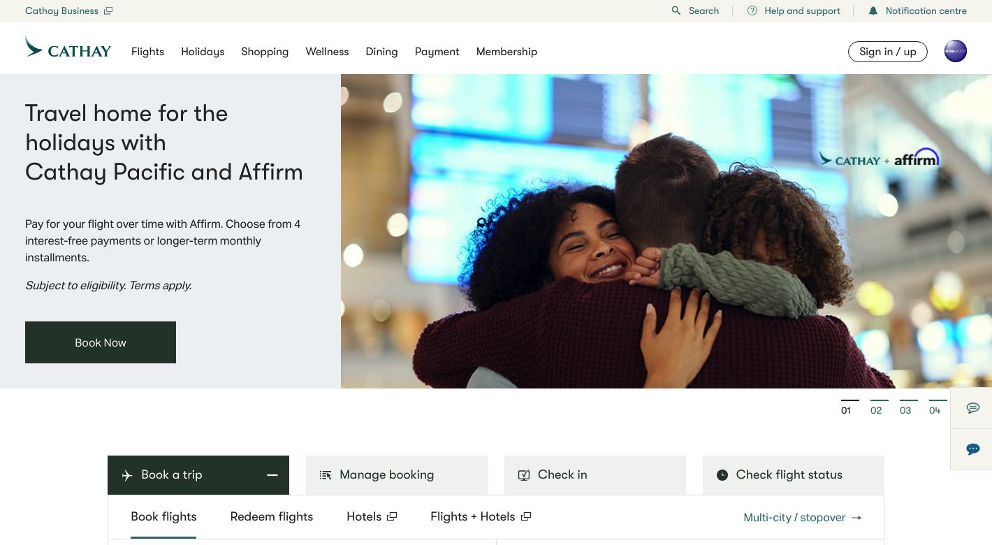 Cathay Pacific Airlines Website