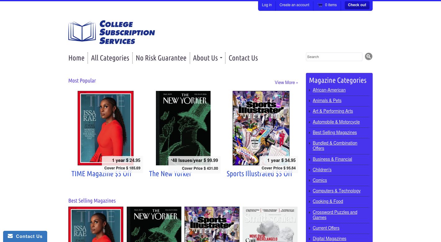 College Subscription Services Website
