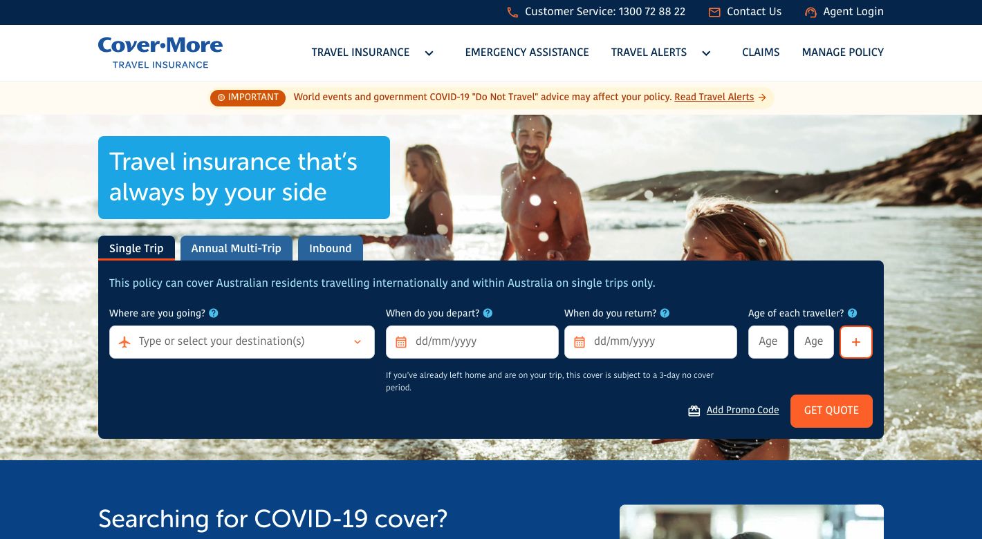 Cover-More Travel Insurance Website