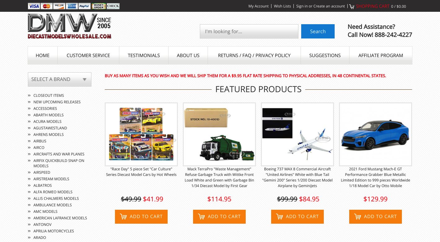 Diecast Models Wholesale Website