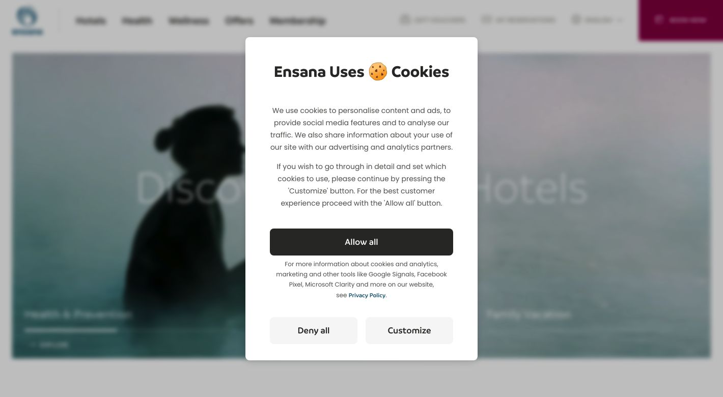 Ensana hotels Website