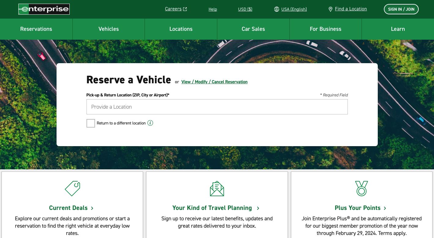 Enterprise Rent a Car Website