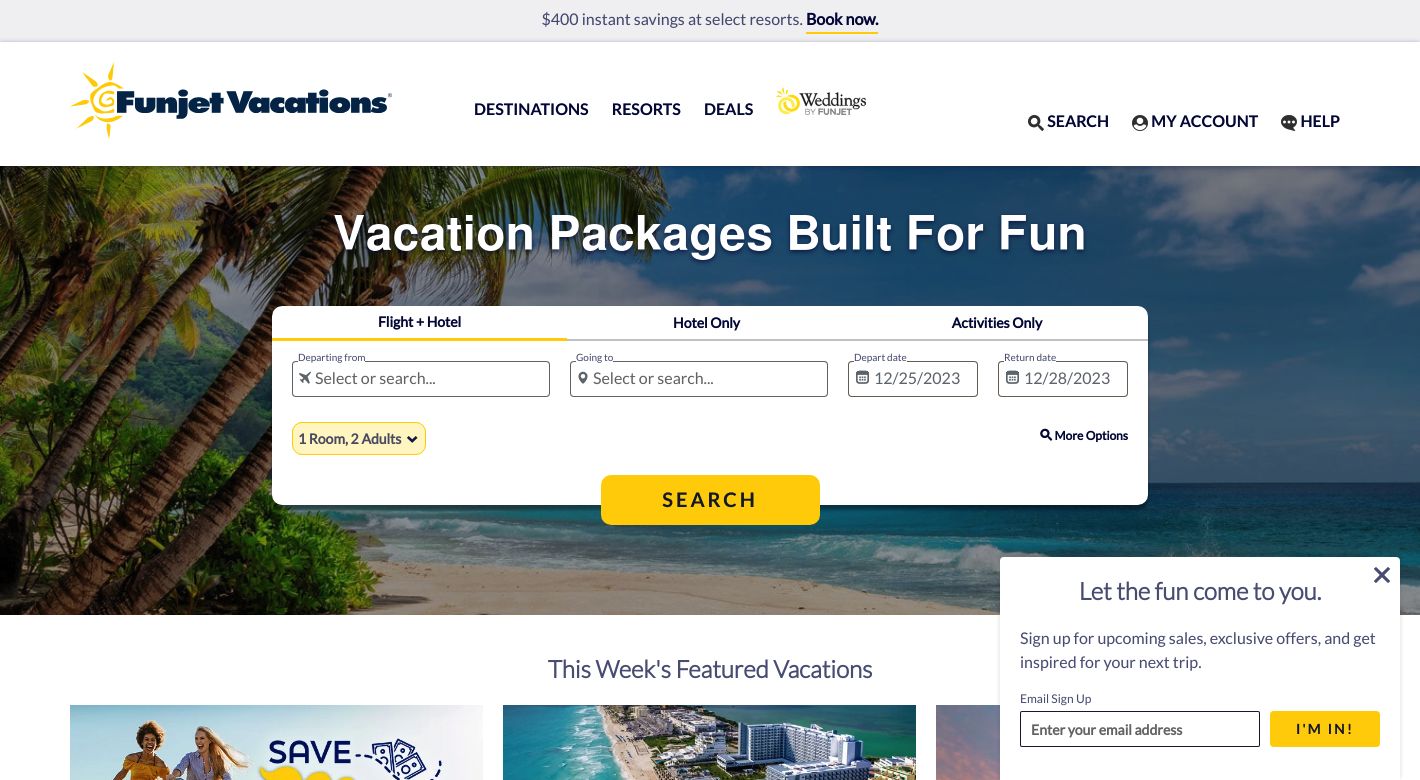 Funjet Vacations Website