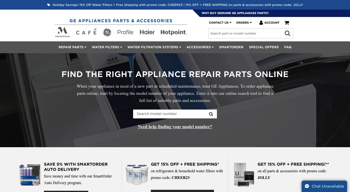 GE Appliance Parts Website