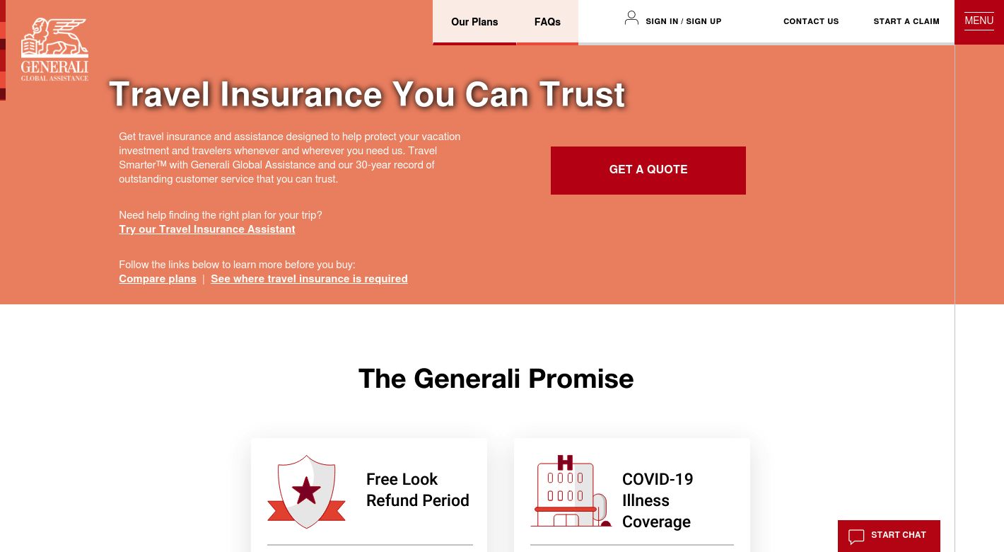 Generali Travel Insurance Website