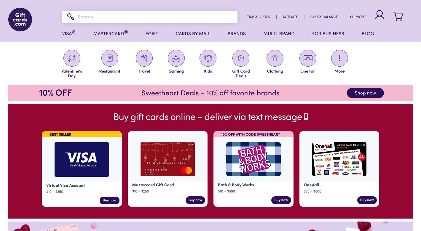 Giftcards.com Website