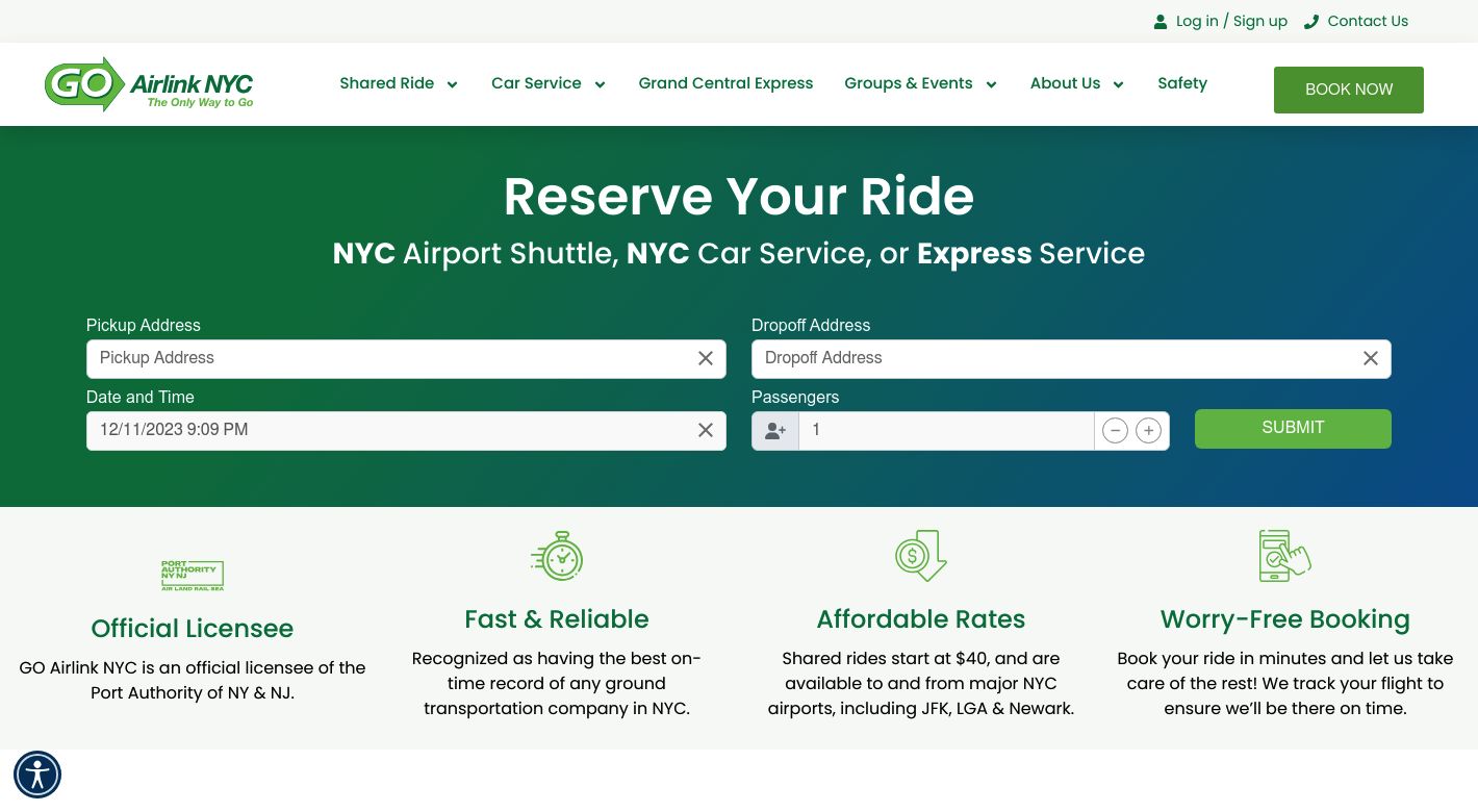 GO Airlink NYC Website