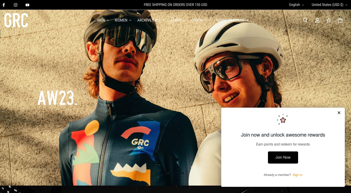 GRC Cycling Apparel Website