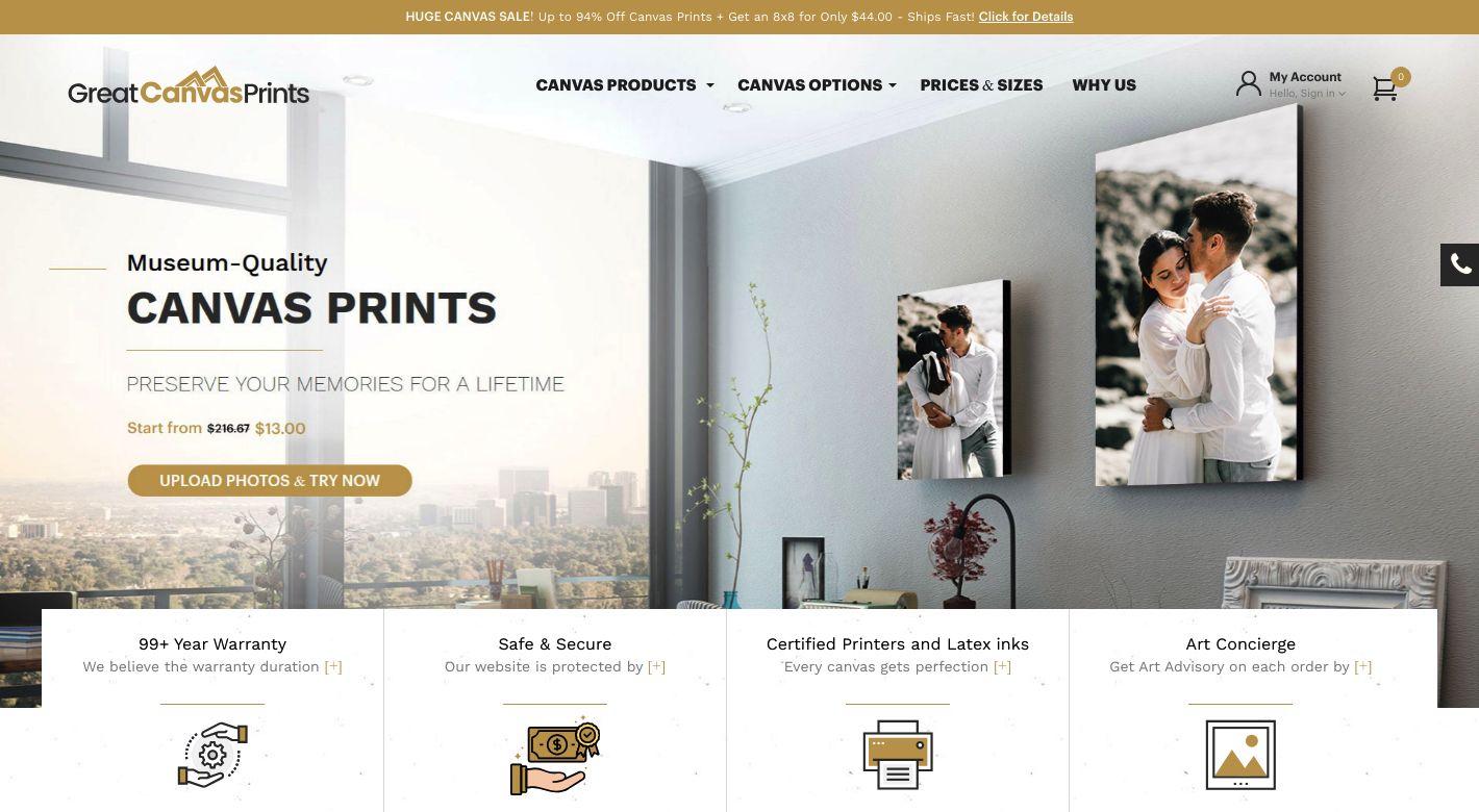 GreatCanvasPrints Website