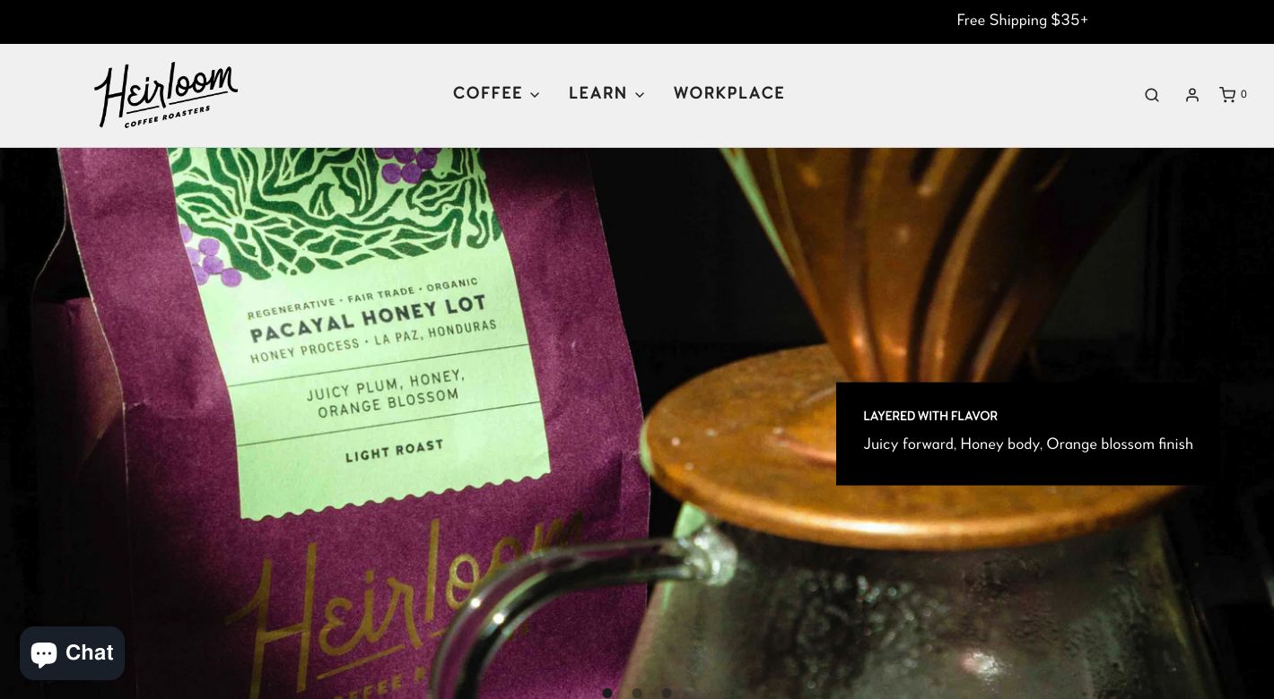 Heirloom Coffee Roasters Website