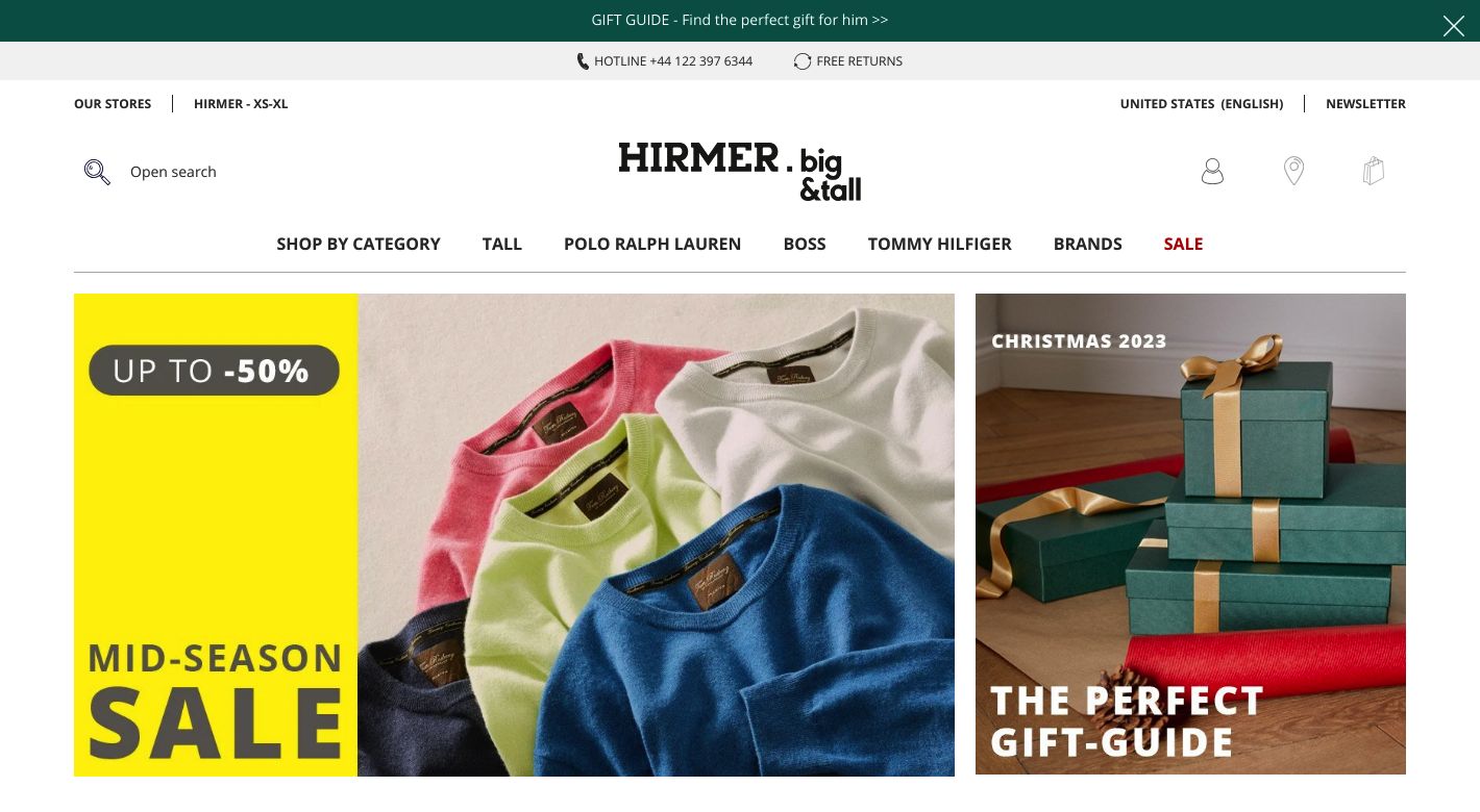 HIRMER Big & Tall Website