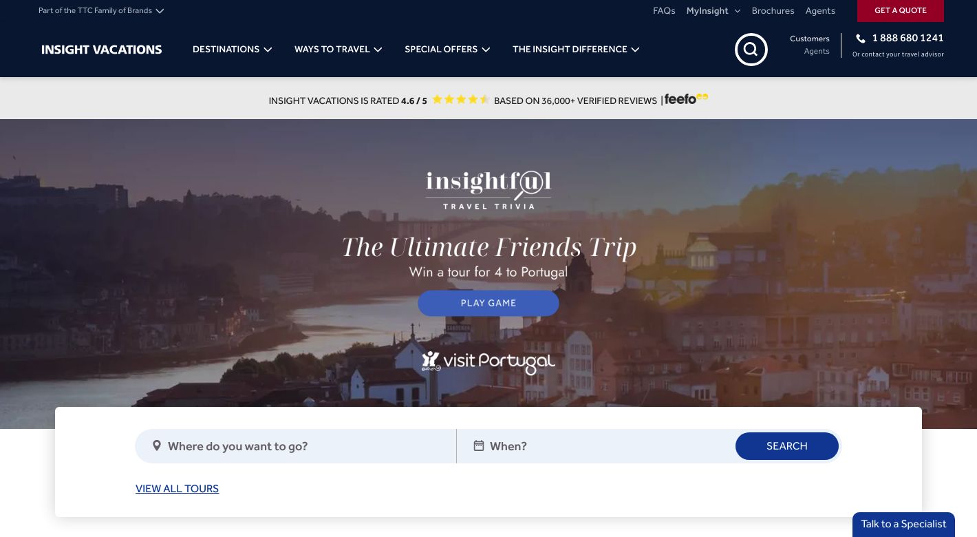 Insight Vacations Website