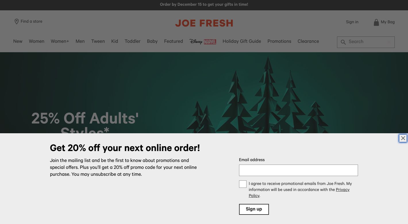 Joe Fresh Website