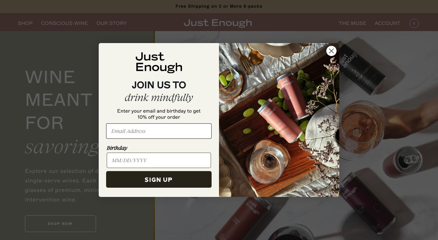 Just Enough Wines Website