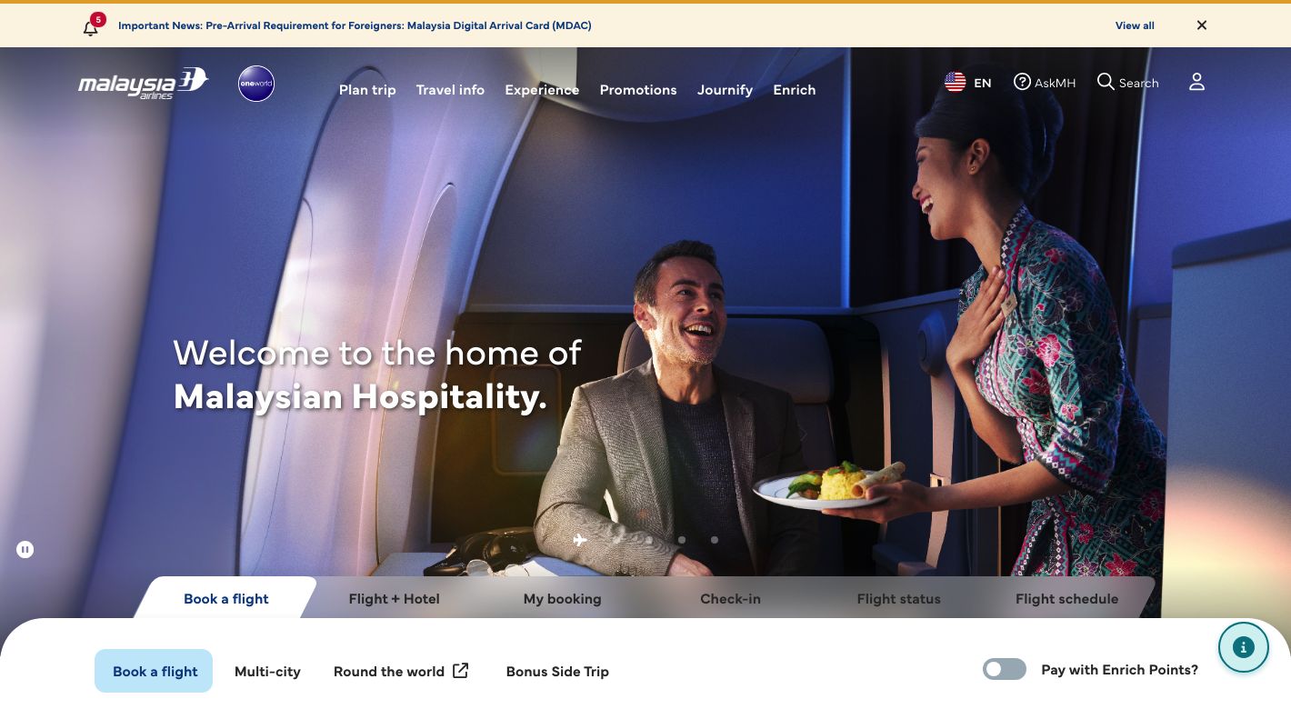 Malaysia Airlines Website