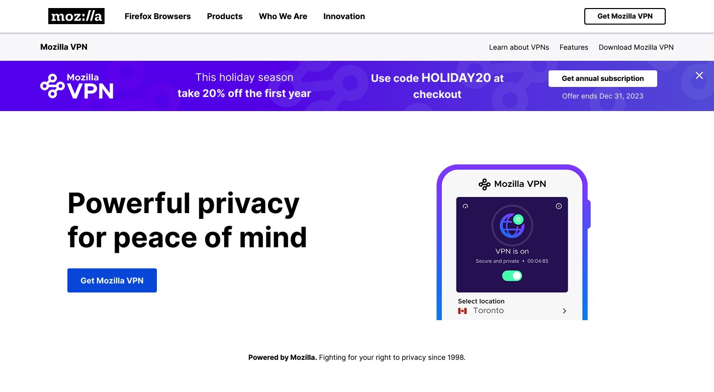 Mozilla VPN Website