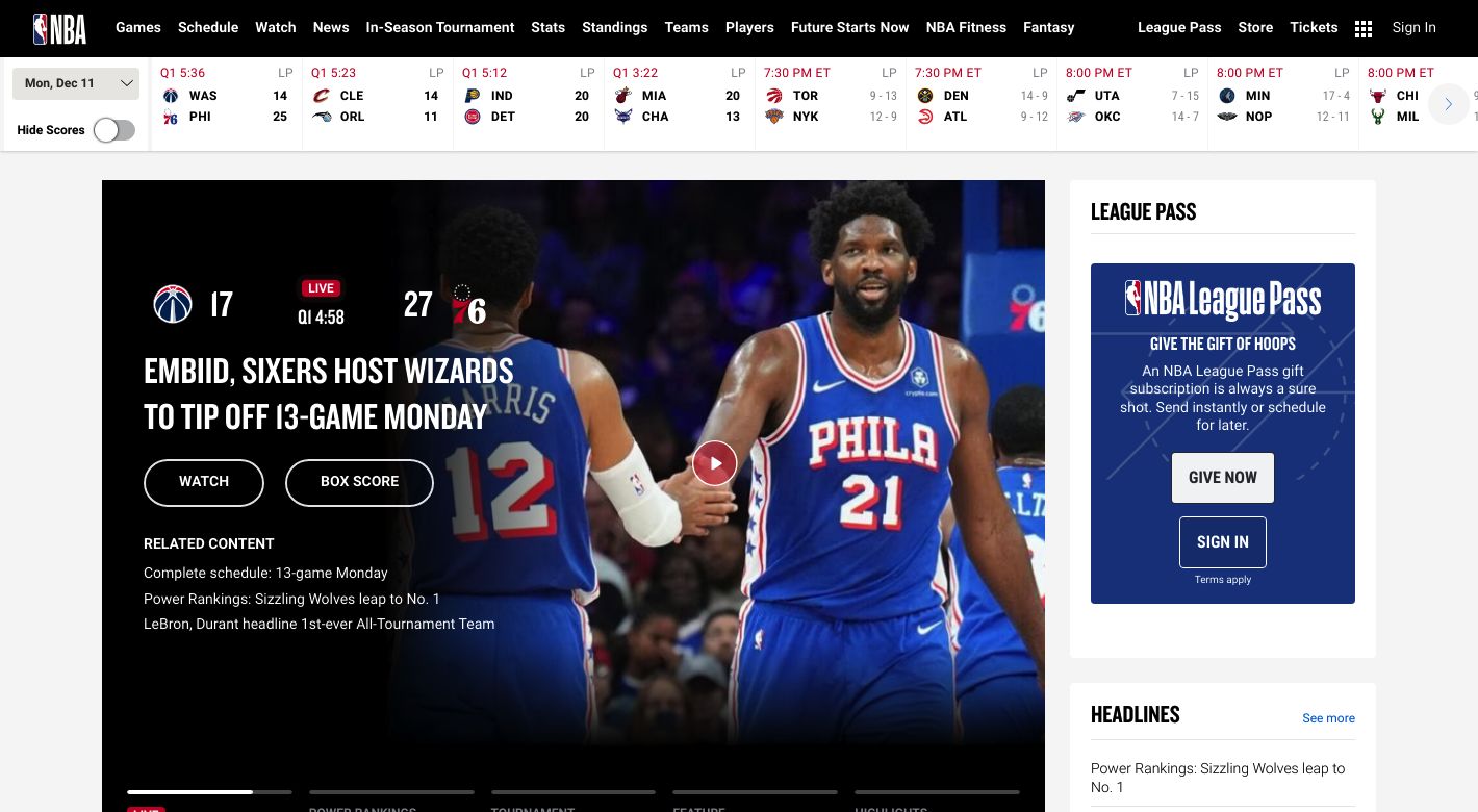 NBA League Pass Website