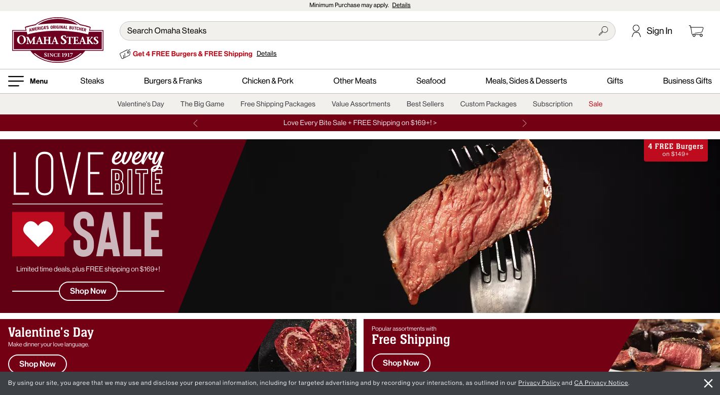 Omaha Steaks Website
