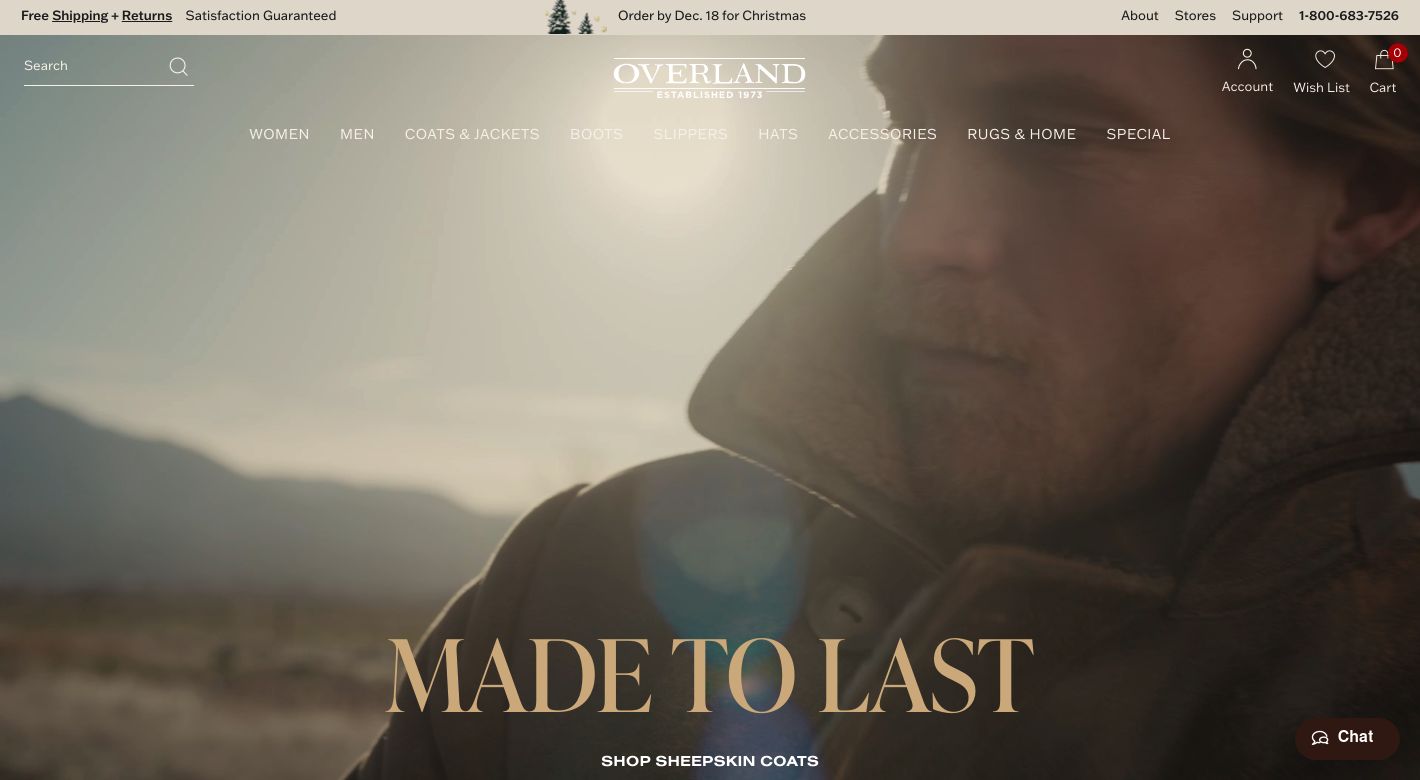 Overland Sheepskin Co. Website