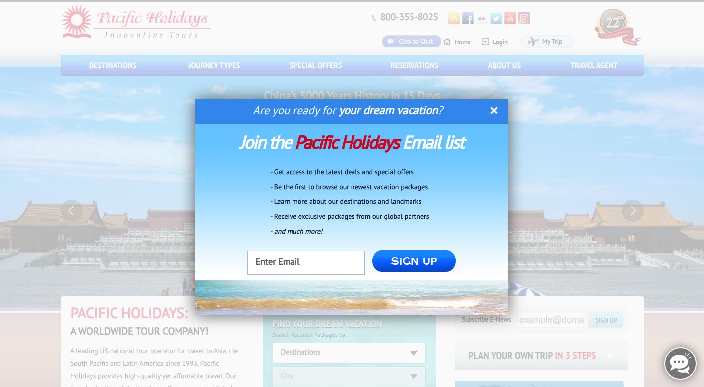Pacific Holidays Website