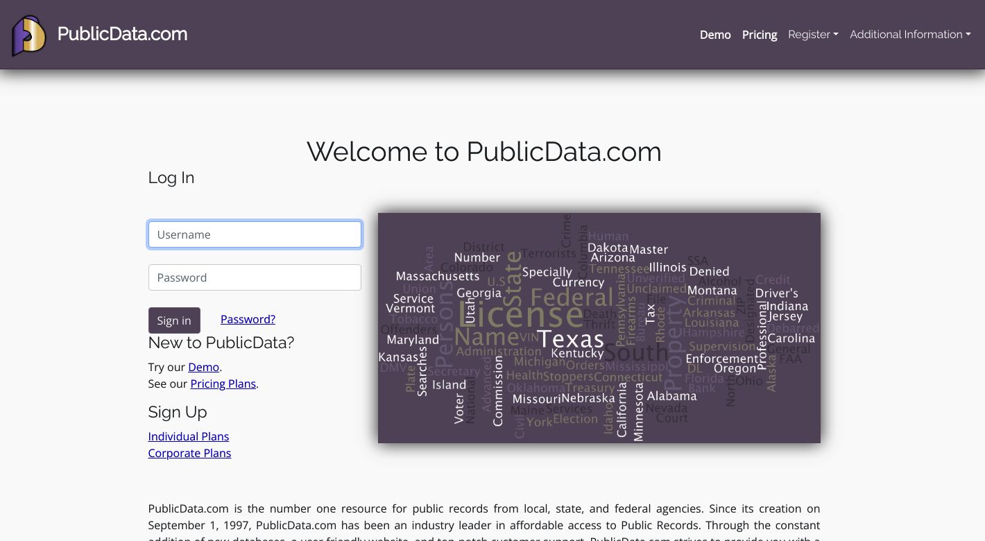 PublicData.com Website