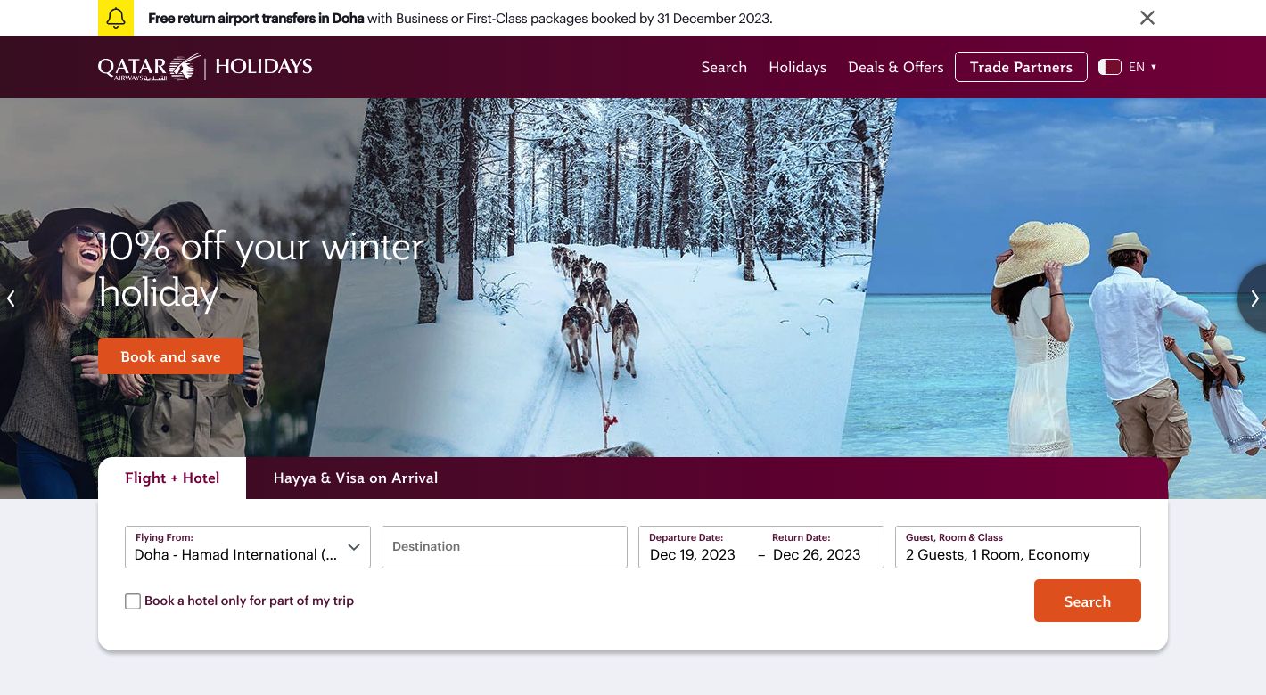 Qatar Airways Holidays Website