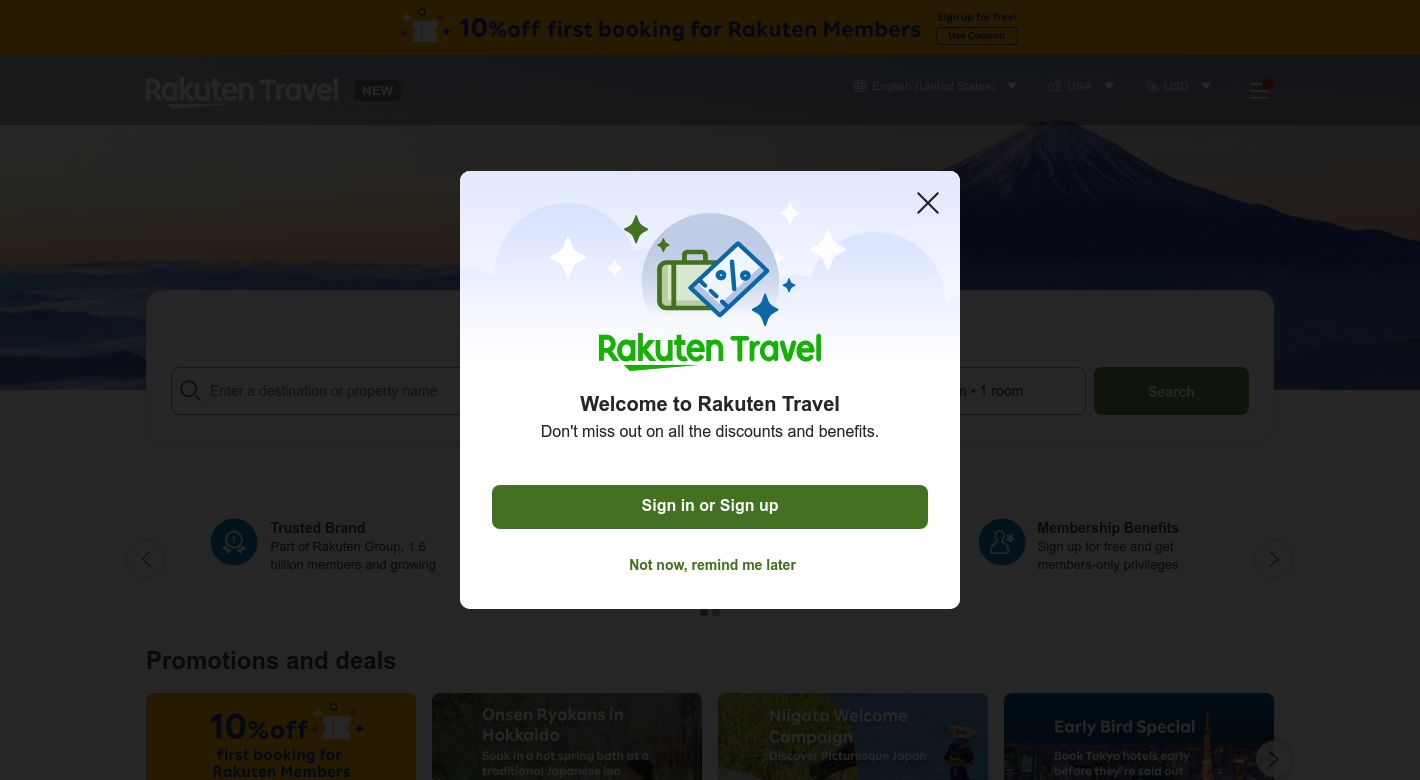 Rakuten Travel Website