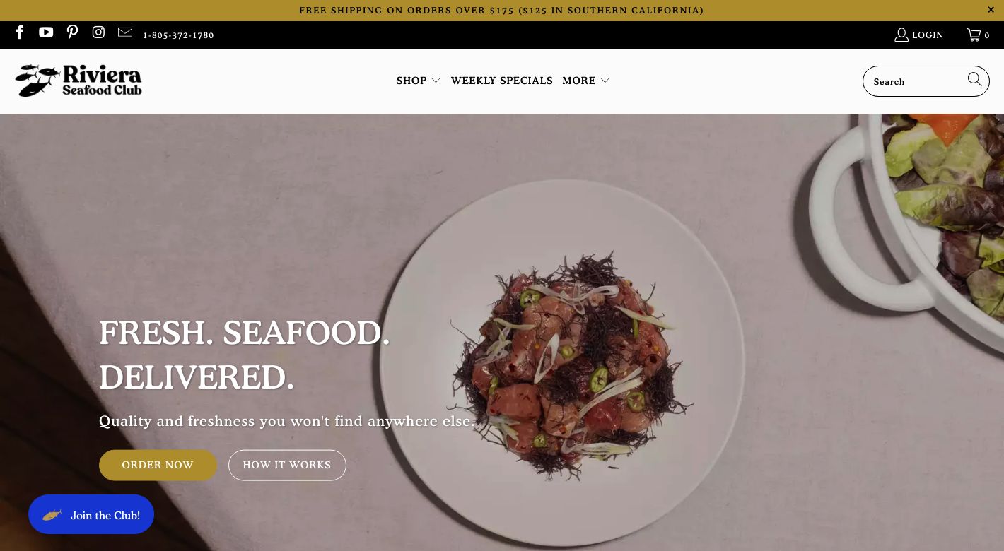 Riviera Seafood Club Website