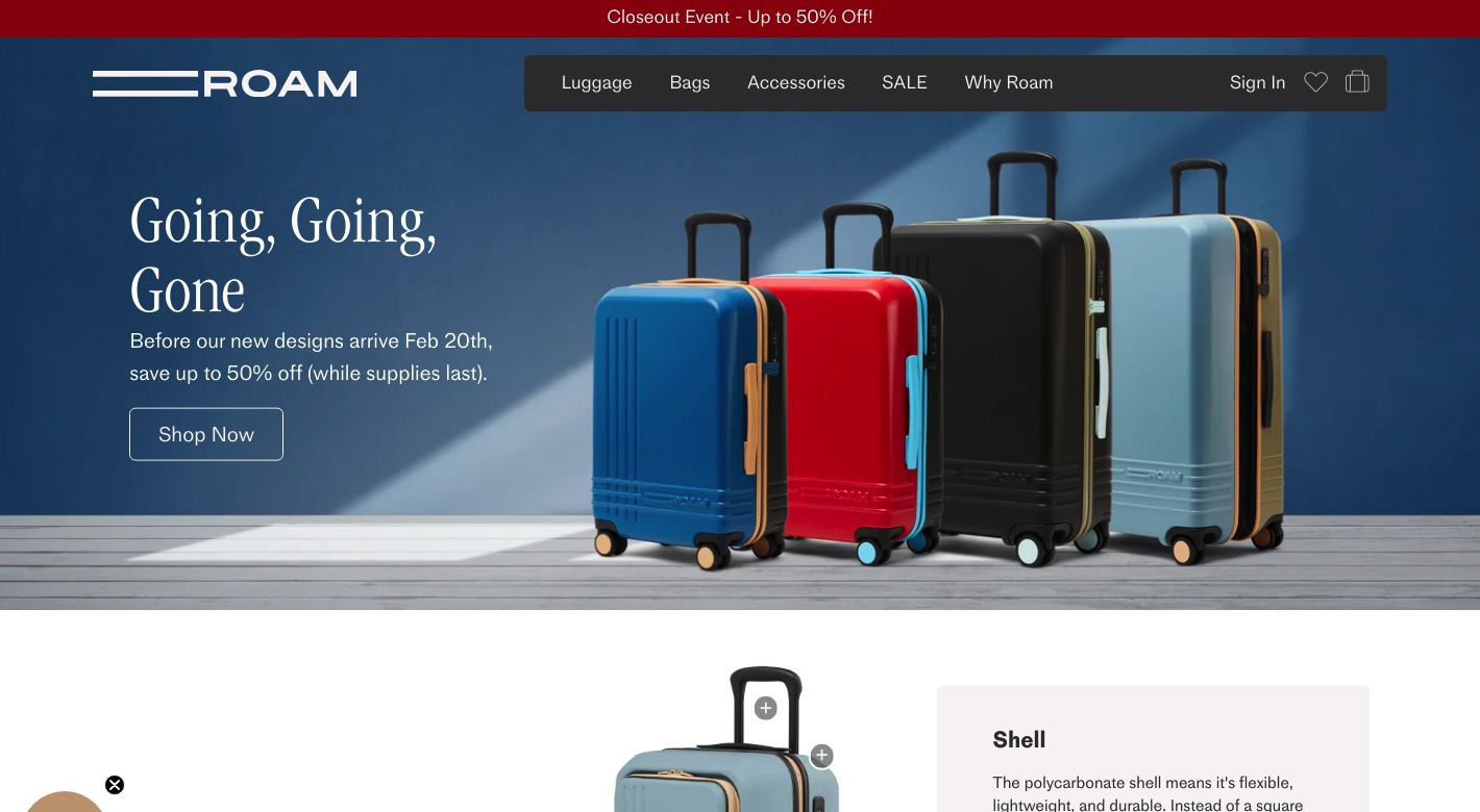 ROAM Luggage Website