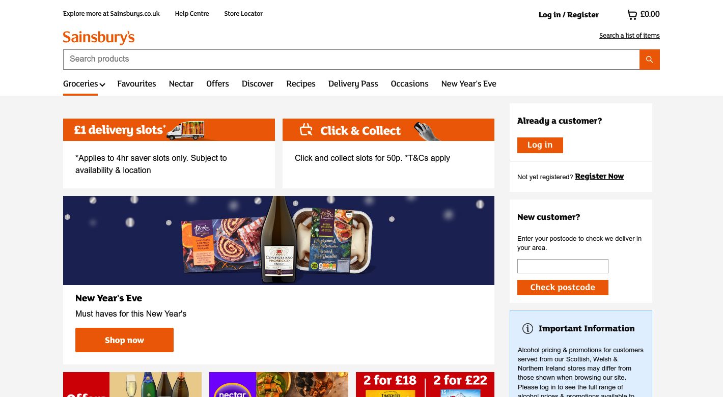 Sainsbury's Online Website