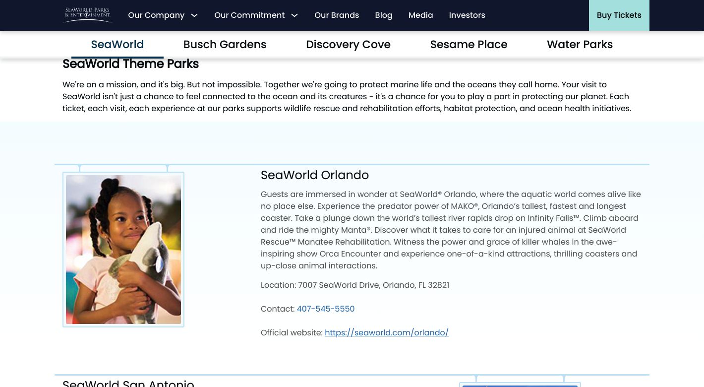 SeaWorld Parks Website