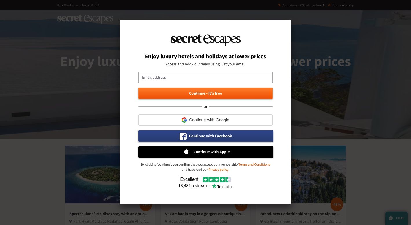 Secret Escapes Website