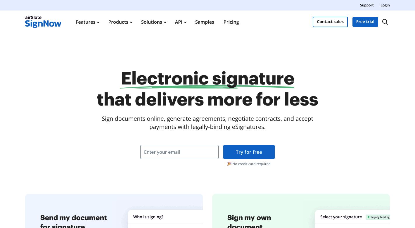 signNow Website