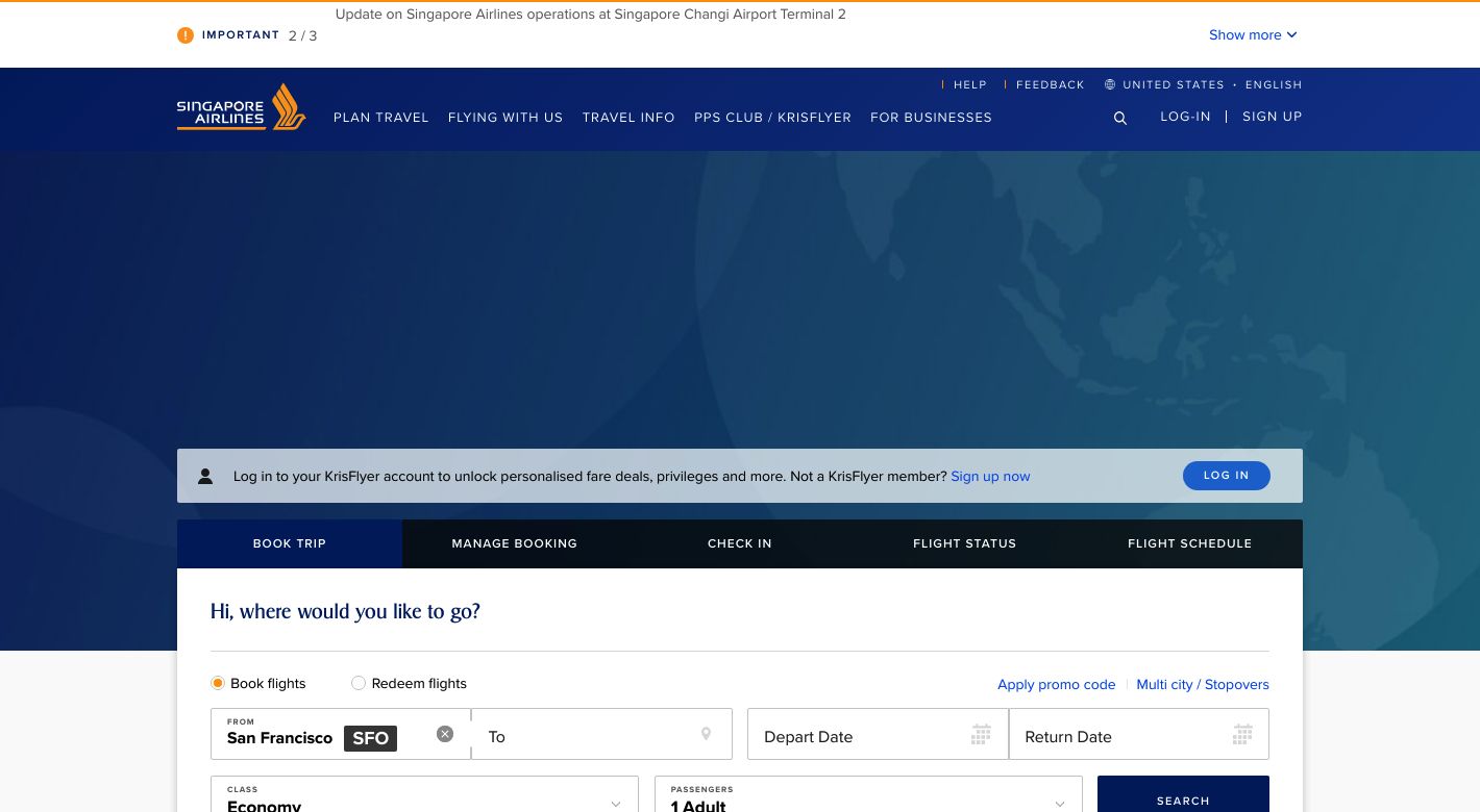 Singapore Airlines Website