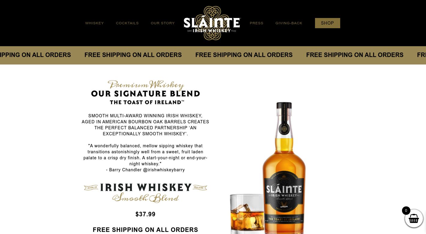 Sláinte Irish Whiskey Website