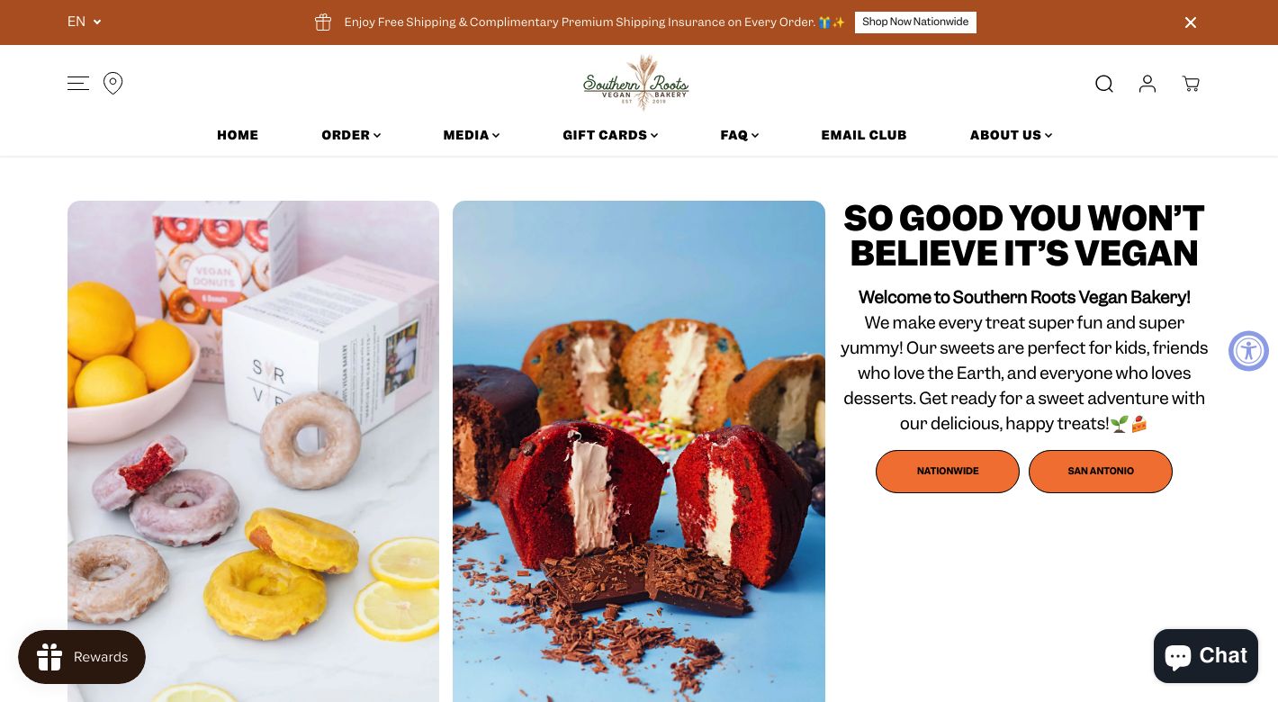 Southern Roots Vegan Bakery Website