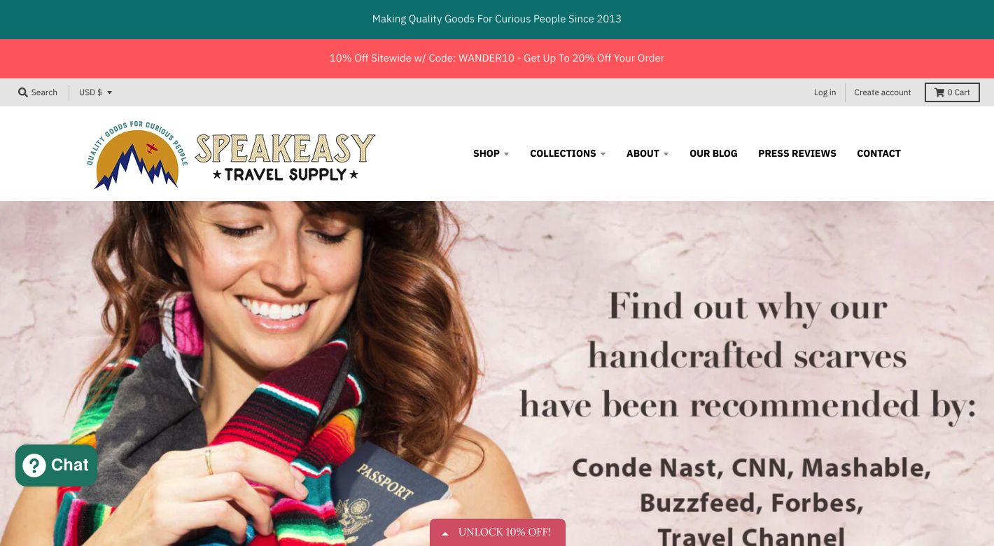 Speakeasy Travel Supply Website