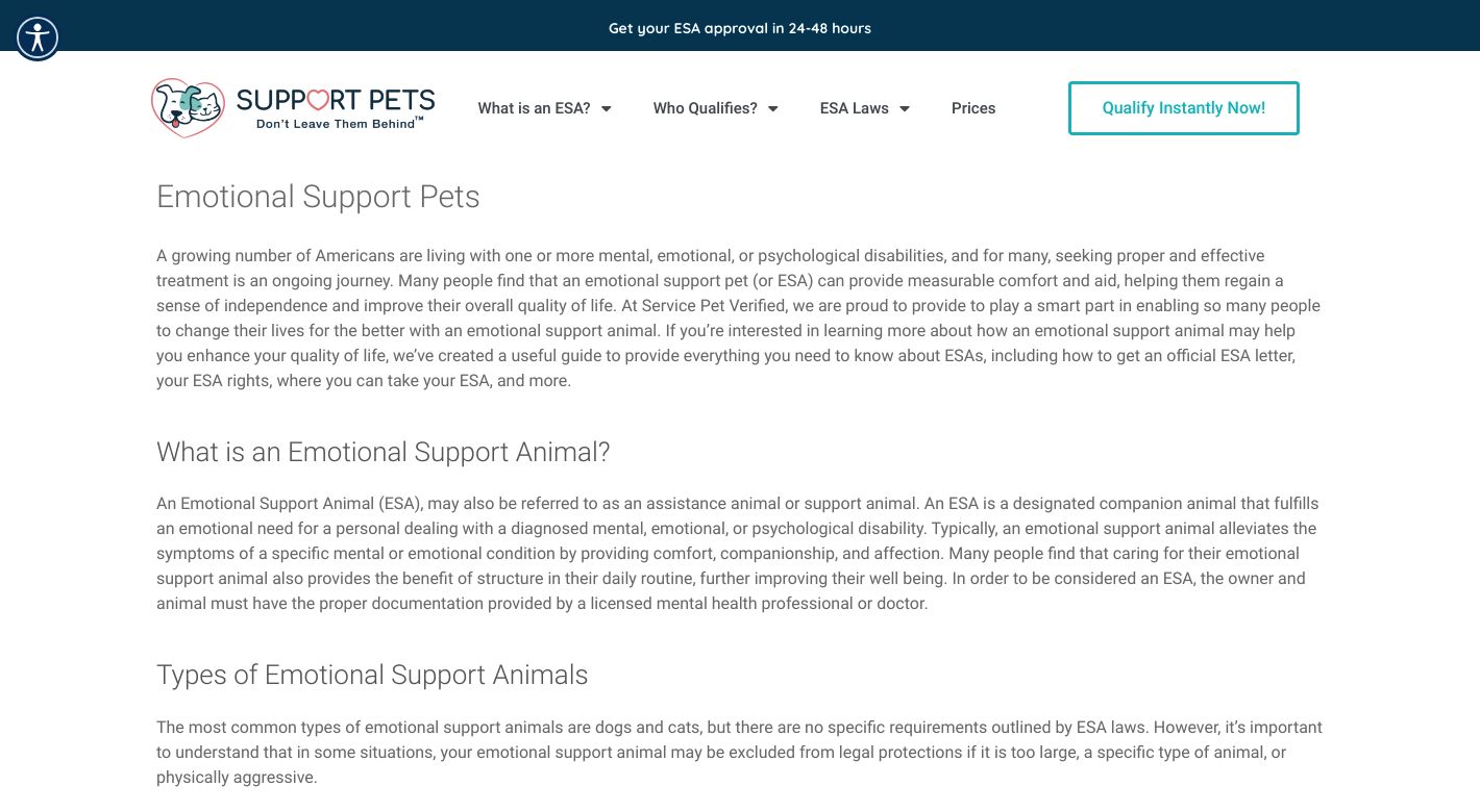 Support Pets Website