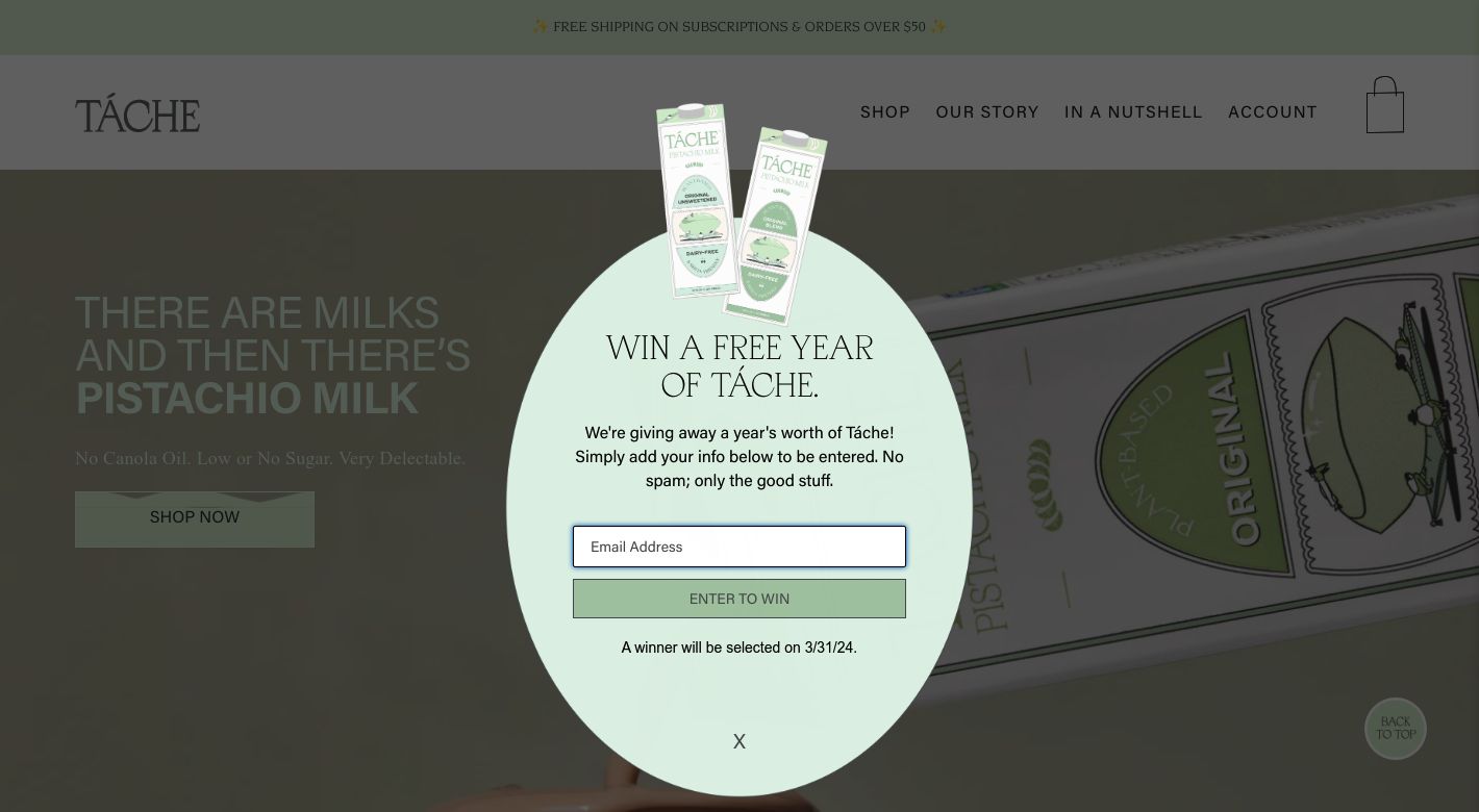 Táche Pistachio Milk Website