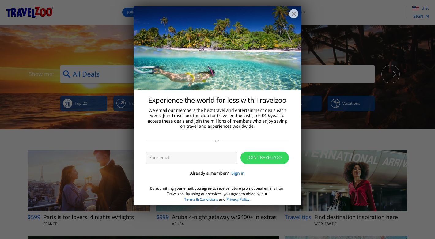 Travelzoo Website