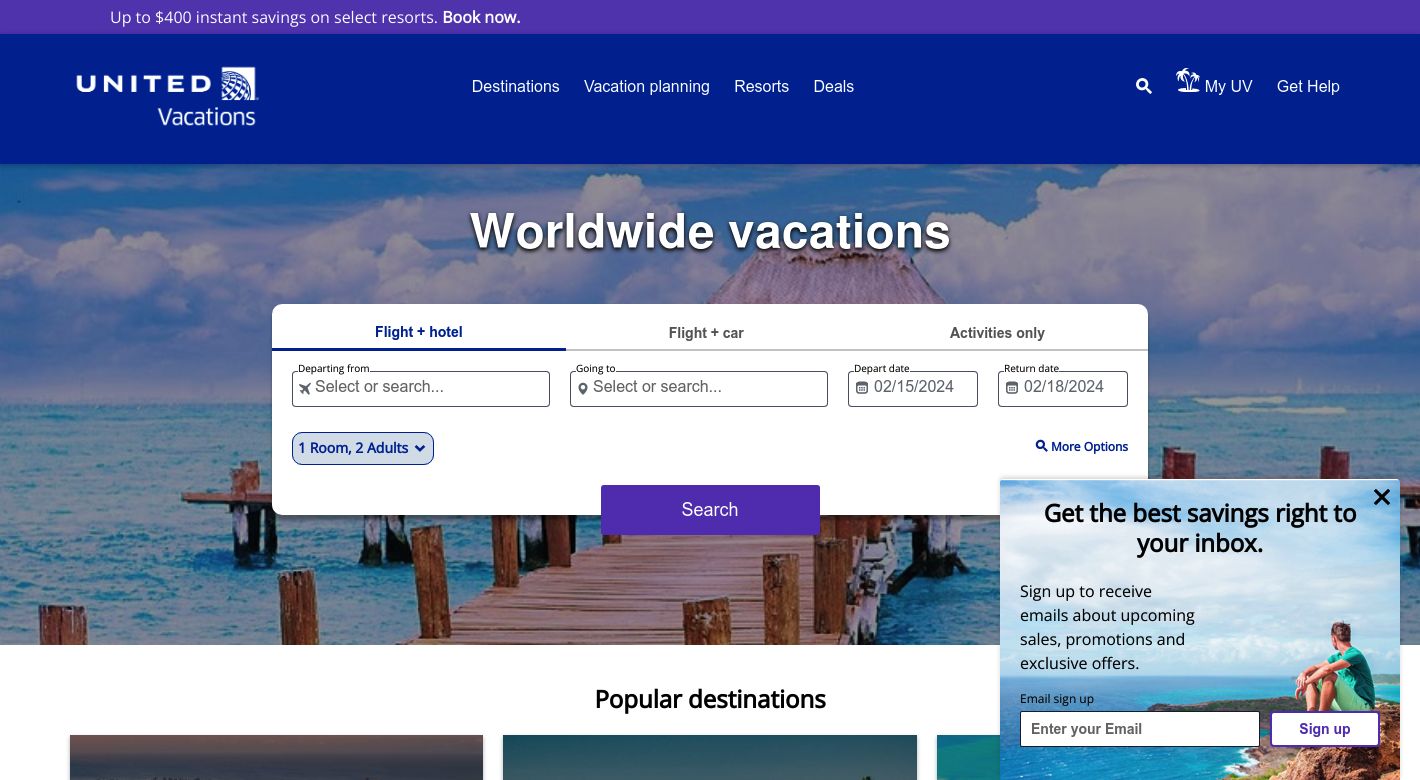 United Vacations Website