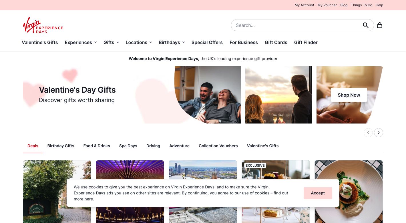 Virgin Experience Days Website